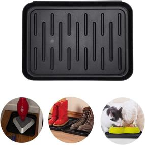 img 3 attached to 2-Pack Waterproof Black Shoe Tray 13.7'' X 10.6'' X 1.1'' - Heavy Duty All-Weather Utility Boot Tray for Floor Protection, Indoor Entryway, Outdoor Garden Tool Tray, and Dog Food Mat