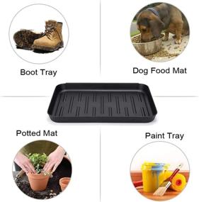 img 2 attached to 2-Pack Waterproof Black Shoe Tray 13.7'' X 10.6'' X 1.1'' - Heavy Duty All-Weather Utility Boot Tray for Floor Protection, Indoor Entryway, Outdoor Garden Tool Tray, and Dog Food Mat