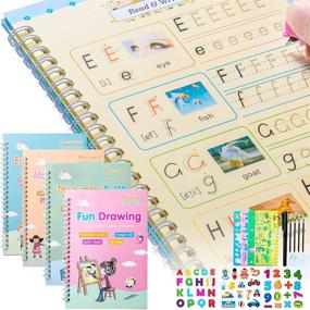 img 3 attached to Reusable Magic Practice Copybook for Kids - YeahLoop: 4 Pcs with Handwriting Practice for Children - Beginners Kids Number Math Drawing Alphabet Handwriting Book (Style2)