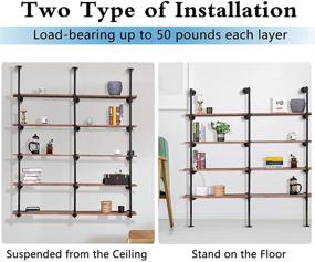 img 1 attached to 📚 Pynsseu 5 Tier Industrial Iron Pipe Shelf Wall Mount - DIY Farmhouse Open Bookshelf for Kitchen, Bathroom, Living Room Storage - Set of 3 Packs