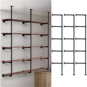 img 4 attached to 📚 Pynsseu 5 Tier Industrial Iron Pipe Shelf Wall Mount - DIY Farmhouse Open Bookshelf for Kitchen, Bathroom, Living Room Storage - Set of 3 Packs