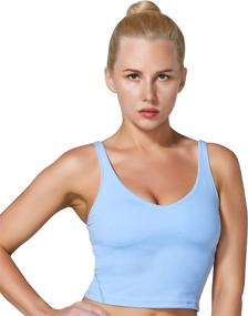 img 4 attached to Sunzel Women's Longline Padded Sports Bra – Cute Crop Workout Tank Top for Gym, Running, and Yoga
