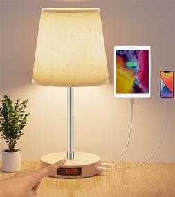 img 4 attached to 🛏️ AISCOOL Bedside Table Lamp: Clock, Adjustable Stand, Stepless Dimmable LED, USB Type C Ports, Wood Base - Perfect for Living Room, Bedroom, Work - Touch Control