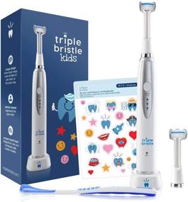 img 4 attached to Triple Bristle Rechargeable Sonic Toothbrush - Best Kids' Toothbrush, 31,000 VPM, Patented 3 Brush Head Design, Angled Bristles for Comprehensive Tooth Cleaning, Dentist Created & Approved - 1 Pack