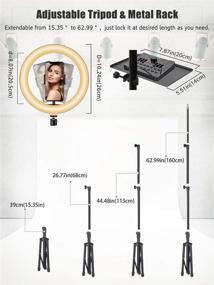 img 1 attached to 📸 10.2-inch Selfie Ring Light + 62" Tripod Stand & Phone Holder, 3 Lighting Colors, 10 Brightness Levels, Bluetooth Remote - Ideal for Photography, Makeup, Live Streaming, YouTube, TIK TOK