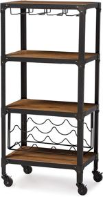 img 2 attached to 🍷 Rustic Industrial Style Wine Storage Shelf: Baxton Studio Swanson, Antique Metal & Distressed Wood, Mobile Bar Organizer in Black