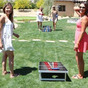 img 1 attached to Набор игры GoSports Cornhole Pro со стандартным мешком для игры в кукурузную дырку - складной - с дизайнами американского флага, светодиодным освещением и черными, красными и синими элементами.