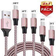 🌹 rose gold micro usb charger cable - sagmoc android charging cord bundle | nylon braided | 5 pack: 2ft, 3ft, 6ft, 6ft, 10ft | compatible with samsung s7, s6 edge, kindle, note 5, android smartphone, mp3, tablet, and more logo