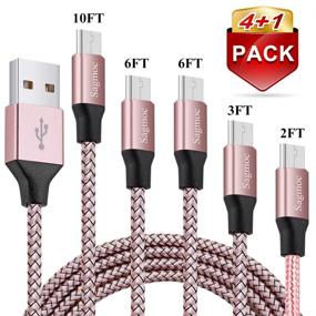 img 4 attached to 🌹 Rose Gold Micro USB Charger Cable - Sagmoc Android Charging Cord Bundle | Nylon Braided | 5 Pack: 2FT, 3FT, 6FT, 6FT, 10FT | Compatible with Samsung S7, S6 Edge, Kindle, Note 5, Android Smartphone, MP3, Tablet, and More