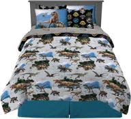 🦖 jurassic world franco kids bedding super soft comforter and sheet set: full size, 7 pc set with sham logo