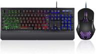 🎮 gaming keyboard and mouse combo - colorful rainbow led backlit keyboard with detachable wrist rest, programmable 3200 dpi 7 button gaming mouse for windows pc, mac, office and gaming logo