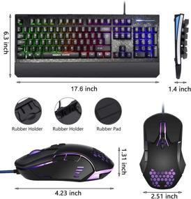 img 2 attached to 🎮 Gaming Keyboard and Mouse Combo - Colorful Rainbow LED Backlit Keyboard with Detachable Wrist Rest, Programmable 3200 DPI 7 Button Gaming Mouse for Windows PC, Mac, Office and Gaming