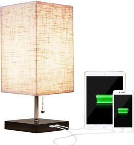 img 3 attached to 🔌 Modern USB Bedside Table Lamp, Dual USB Charging Ports, Nightstand Lamp with Unique Fabric Shade, Black Charger Base, Ambient Light for Bedroom, Living Room, Office