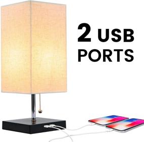 img 2 attached to 🔌 Modern USB Bedside Table Lamp, Dual USB Charging Ports, Nightstand Lamp with Unique Fabric Shade, Black Charger Base, Ambient Light for Bedroom, Living Room, Office