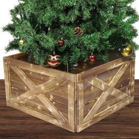 img 4 attached to MCEAST Oversized 24 x 24 x 14 Inches Wooden Tree Collar Box – Natural Christmas Farmhouse Tree Box Stand Cover for Rustic Party Supplies, Dark Brown