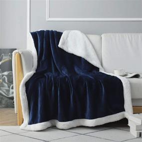 img 4 attached to 🛋️ HERMU Sherpa Fleece Throw Blanket for Couch - Large 51‘’x 63‘’, Navy Blue - Soft Plush Blanket - Fluffy Fuzzy Warm Cozy Throw for Sofa Bed 🛋️ Шерпа плед из флиса HERMU для дивана - Крупный, 51‘’x 63‘’, Темно-синий - Мягкий плюшевый плед - Пушистый и тёплый уютный плед для дивана