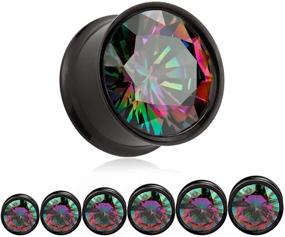 img 3 attached to 💎 KUBOOZ - 1 Pair Black Zircon Stainless Steel Gauges Earrings Stretcher Piercings, Summer Plugs Tunnels for Ears, Sizes 0g(8mm) to 5/8''(16mm)