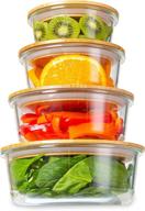 🍱 4 pack glass meal prep containers with bamboo lids - airtight clear food storage canisters for kitchen organization and healthy meal planning логотип