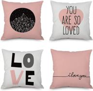 🌸 valentine's day throw pillow covers – 18 x 18 inches, set of 4, pink love design for sofa, bench and bed – home decorative accent cushion cases for girls логотип