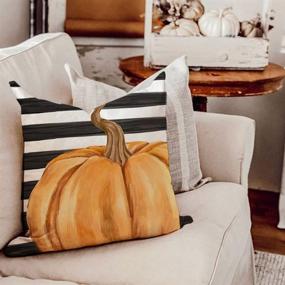 img 3 attached to 🍁 AENEY Fall Decor Pillow Covers 18x18 inch Set of 4 - Stripes, Pumpkin, Maple Leaf, Happy Fall - Outdoor Fall Pillows - Decorative Throw Pillows for Farmhouse Thanksgiving - Cushion Case for Couch Sofa - A384-18