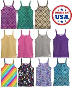 img 1 attached to Girls' Metallic Shiny Mermaid Print Camisole: Fun 🧜 Spaghetti Tank Tee by City Threads - Colorful and Stylish