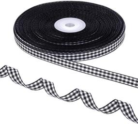 img 4 attached to Black Gingham Taffeta Plaid Polyester Ribbon with Woven Edge - 50 Yards