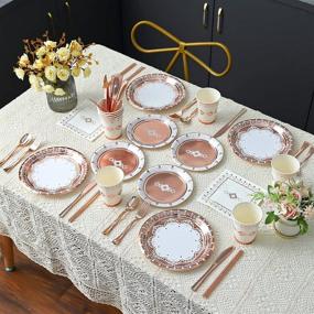 img 2 attached to 🌹 Stylish Rose Gold Party Supplies Set - Ideal for 16 Guests: Rose Gold Disposable Dinnerware, Tableware, and Décor for Perfect Birthdays, Weddings, Bridal & Baby Showers