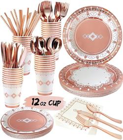 img 4 attached to 🌹 Stylish Rose Gold Party Supplies Set - Ideal for 16 Guests: Rose Gold Disposable Dinnerware, Tableware, and Décor for Perfect Birthdays, Weddings, Bridal & Baby Showers