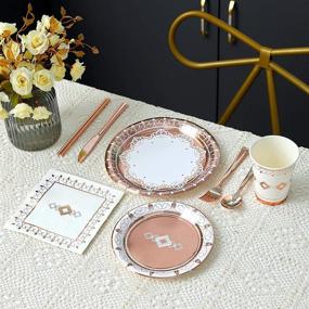 img 1 attached to 🌹 Stylish Rose Gold Party Supplies Set - Ideal for 16 Guests: Rose Gold Disposable Dinnerware, Tableware, and Décor for Perfect Birthdays, Weddings, Bridal & Baby Showers