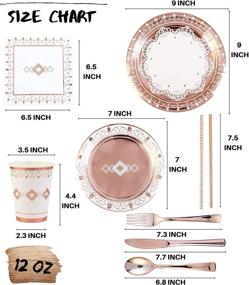 img 3 attached to 🌹 Stylish Rose Gold Party Supplies Set - Ideal for 16 Guests: Rose Gold Disposable Dinnerware, Tableware, and Décor for Perfect Birthdays, Weddings, Bridal & Baby Showers