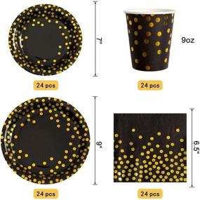 img 2 attached to Набор для вечеринки "Черно-золотые украшения с золотыми точками" - 24 обеденных тарелки, 24 десертные тарелки, 20 стаканчиков на 9 унций, 24 соломинки, 2 скатерки, 2 баннера - идеально подходит для выпускного, дня рождения, коктейльной вечеринки - на 24 гостя.