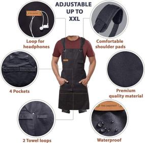 img 3 attached to 🔧 Men's Black Work Shop Apron - Waterdrop Resistant, Adjustable Cross Back Cotton Canvas Apron with Pockets - Ideal for Metalwork, BBQ Grill, Kitchen - Cooking, Woodworking, Welding, Grilling - Chefs, Barbers, Artists, Butchers, Carpenters