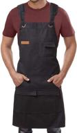 🔧 men's black work shop apron - waterdrop resistant, adjustable cross back cotton canvas apron with pockets - ideal for metalwork, bbq grill, kitchen - cooking, woodworking, welding, grilling - chefs, barbers, artists, butchers, carpenters logo