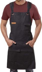 img 4 attached to 🔧 Men's Black Work Shop Apron - Waterdrop Resistant, Adjustable Cross Back Cotton Canvas Apron with Pockets - Ideal for Metalwork, BBQ Grill, Kitchen - Cooking, Woodworking, Welding, Grilling - Chefs, Barbers, Artists, Butchers, Carpenters