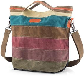 img 4 attached to 👜 Stylish and Versatile Multi-Color Striped Lattice Canvas Handbag for Women - SNUG STAR Shoulder Purse Bag Tote