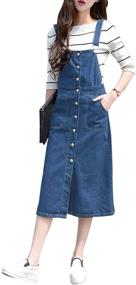 img 4 attached to 👗 Stylish Women's Midi Length Denim Jeans Overall Pinafore Dress Skirt by Yeokou