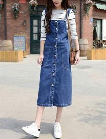 img 3 attached to 👗 Stylish Women's Midi Length Denim Jeans Overall Pinafore Dress Skirt by Yeokou