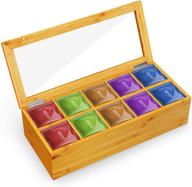 bamboo tea box storage organizer with 10 compartments - ideal for tea bags, coffee, sugar, and more! logo