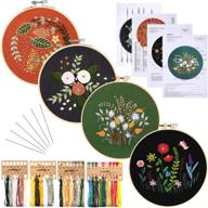 🧵 embroidery starter kit (4 sets) with stamped floral pattern cloth, embroidery hoop, sewing needles, colorful floss, and instructions - ideal for diy sewing beginners, adults, and kids logo