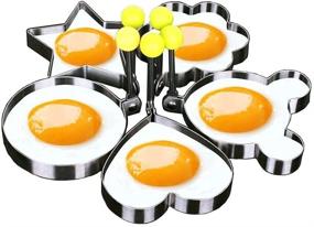 img 2 attached to 🍳 Thickened Stainless Steel Nonstick Egg Cooker Ring Set of 5 with Oil Brush - Neon, Reinforced Mold for Fried Eggs and Pancakes