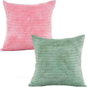 img 4 attached to 🎄 Christmas Decorative Corduroy Throw Pillow Cover Set - Super Soft Velvet Sofa Cushion Covers for Couch - Pack of 2, Square Green Pink Pillowcases - 18X18 Inches