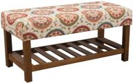 🧡 homepop upholstered entryway bench: orange suzani with wood shelf - stylish and functional home accent logo