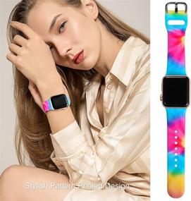 img 2 attached to 🌸 Wepro Floral Silicone Wrist Bands Replacement for Apple Watch 38mm 40mm, Compatible with iWatch SE, Series 6, 5, 4, 3, 2, 1 - Fadeless Floral Pattern Print, Color Floral, S/M Size