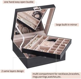 img 1 attached to 💍 Organize Your Jewelry in Style: 40 Section Jewelry Box Organizer with Large Mirror and Drawer - Perfect for Girls, Teens, and Women - PU Leather Black SSH01B