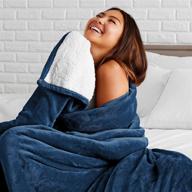 🔵 bare home sherpa fleece blanket - twin/twin extra long - cozy & luxurious bed throw - reversible - lightweight (twin/twin xl, dark blue) logo