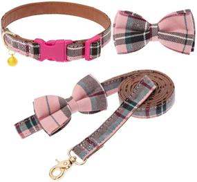 img 4 attached to Plaid Bow Tie Dog Collar and Leash Set - Adjustable and Cute Collars for Puppies, Cats, and Small to Medium Dogs, with Removable Bowtie and Gold Bell