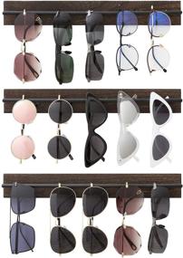 img 4 attached to 🕶️ Rustic Wood Sunglasses Organizer Wall Mounted Display Rack - Set of 3, Brown