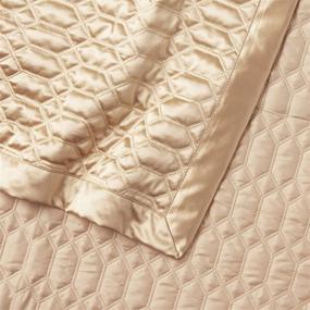 img 3 attached to Luxurious Gold Satin Geometric Quilted Coverlet for King Beds by Five Queens Court Saranda