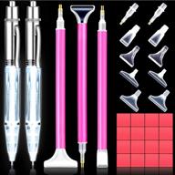 🔮 2-pack led diamond painting pen, 5d diamond painting lighted pen with point drill pen, set of 3 diamond sticky pens, 16-piece painting glue clay kit, 10-piece replacement pen heads for diy craft and nail art decor logo