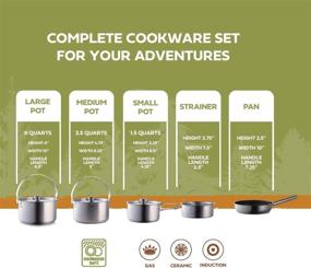 img 2 attached to 304 Stainless Steel Camping Cookware Set - 8-Piece Pots & Pans Open Fire Cooking Kit with Non-stick Frying Pan Steamer, Travel Tote Bag included - Compact for Outdoor & Indoor Kitchen, Family Campfire, Hiking, and RV